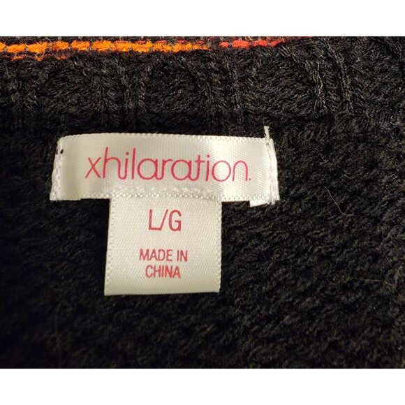 NEW Xhilaration L/G Black Knit Sweater With Multicolor Geometric Pattern - Picture 3 of 13